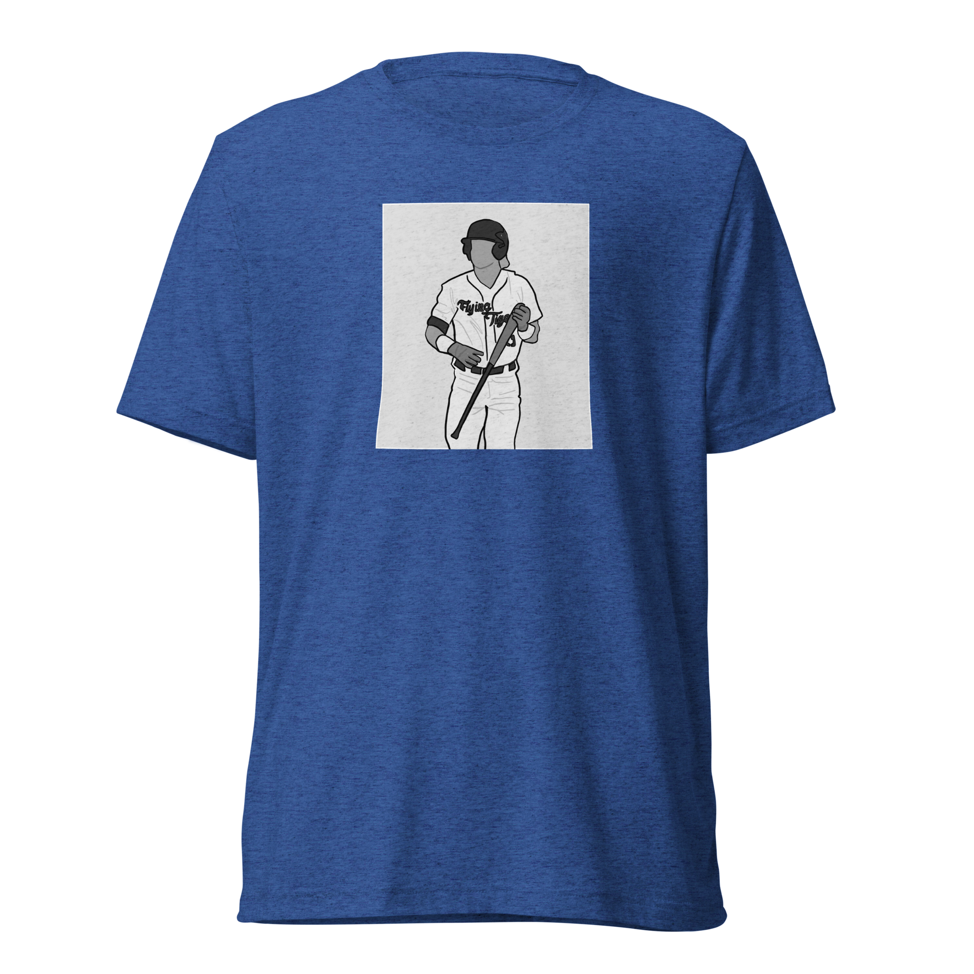 Holding Bat on Outlined Gray Box T-Shirt - Blue