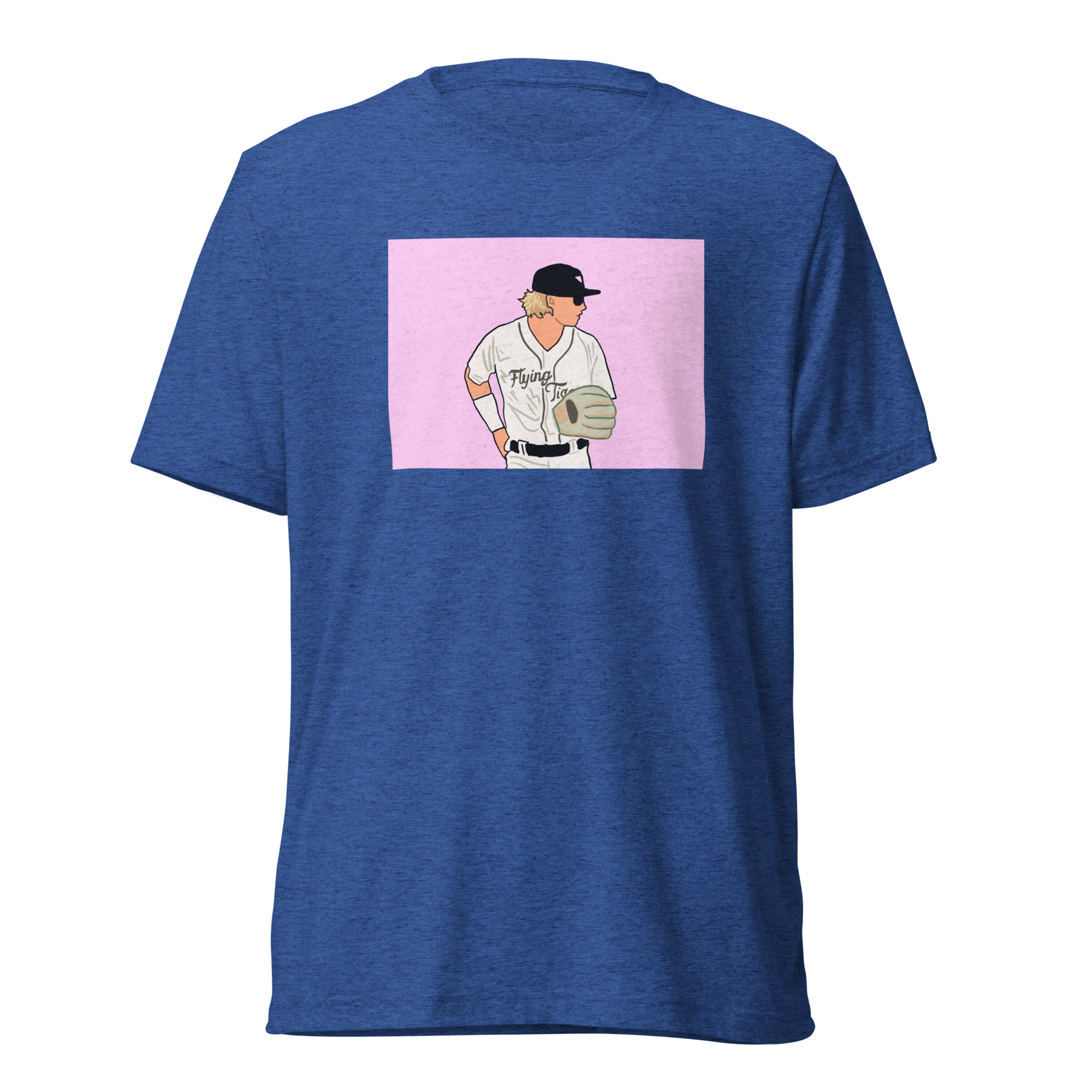 Max Clark on Pink Box T-Shirt - Blue